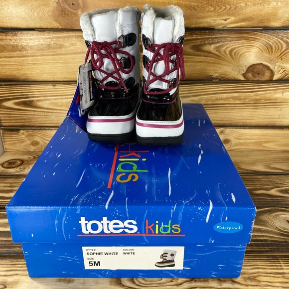 NEW totes Toddler Girls Sophie Winter Duck Boots White Black - Picture 8 of 10